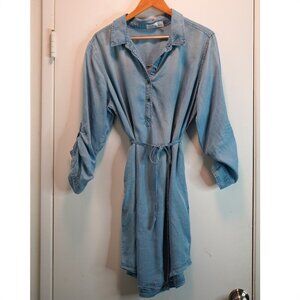 Time and Tru Blue Ruched Midi Dress with Notched Collar